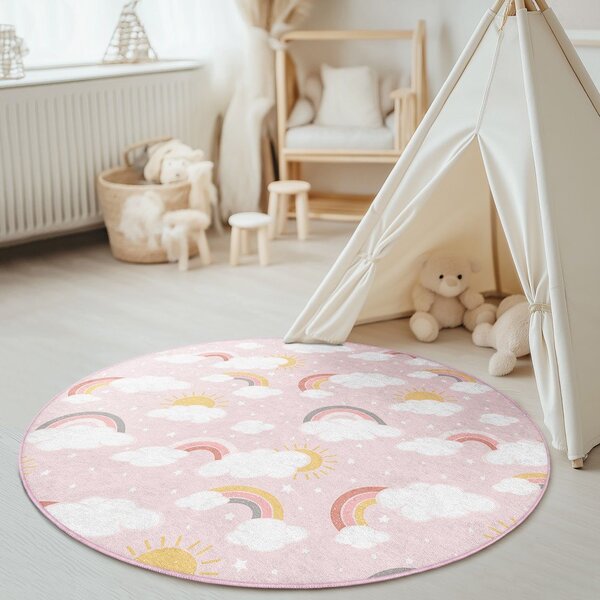Covor pentru copii roz lavabil ø100 cm Rainbow World – Mila Home