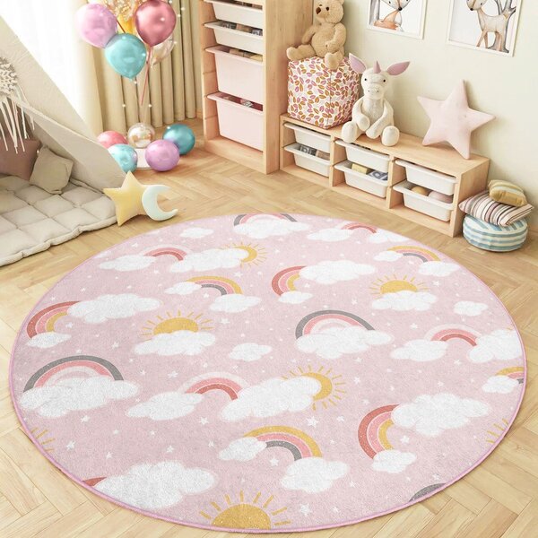Covor pentru copii roz lavabil ø100 cm Rainbow World – Mila Home