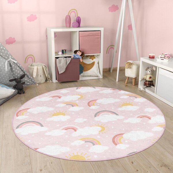 Covor pentru copii roz lavabil ø100 cm Rainbow World – Mila Home