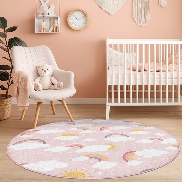 Covor pentru copii roz lavabil ø100 cm Rainbow World – Mila Home