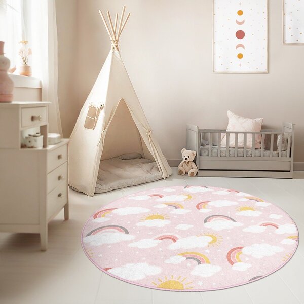 Covor pentru copii roz lavabil ø100 cm Rainbow World – Mila Home