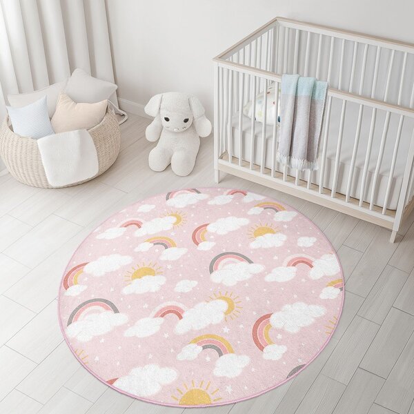Covor pentru copii roz lavabil ø100 cm Rainbow World – Mila Home
