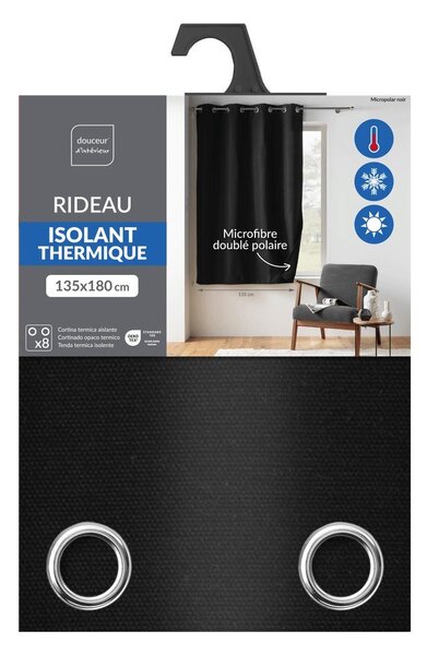 Draperie neagră termoizolantă/dimout (semi-opacă) din microfibră 135x180 cm Micropolar – douceur d'intérieur