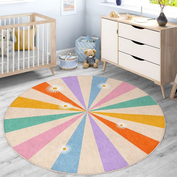 Covor pentru copii lavabil ø150 cm Rainbow Daisy – Mila Home