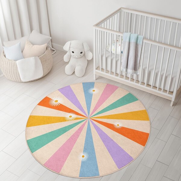 Covor pentru copii lavabil ø150 cm Rainbow Daisy – Mila Home