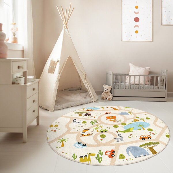 Covor de joacă pentru copii lavabil ø100 cm Savana Ride – Mila Home