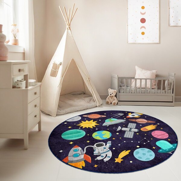 Covor de joacă pentru copii albastru închis lavabil ø150 cm Into The Space – Mila Home