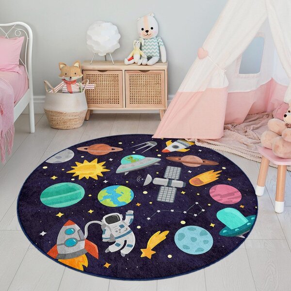 Covor de joacă pentru copii albastru închis lavabil ø150 cm Into The Space – Mila Home