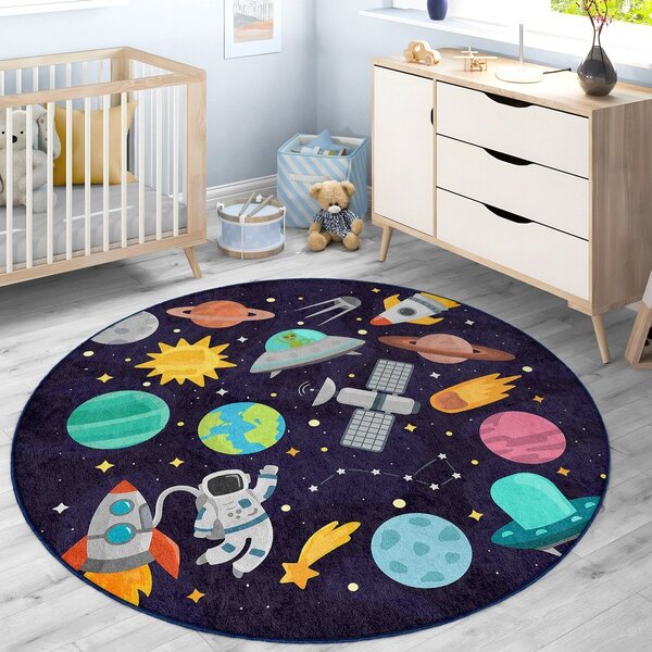 Covor de joacă pentru copii albastru închis lavabil ø150 cm Into The Space – Mila Home