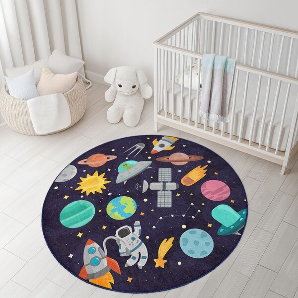 Covor de joacă pentru copii albastru închis lavabil ø150 cm Into The Space – Mila Home