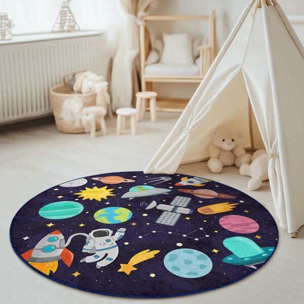 Covor de joacă pentru copii albastru închis lavabil ø150 cm Into The Space – Mila Home