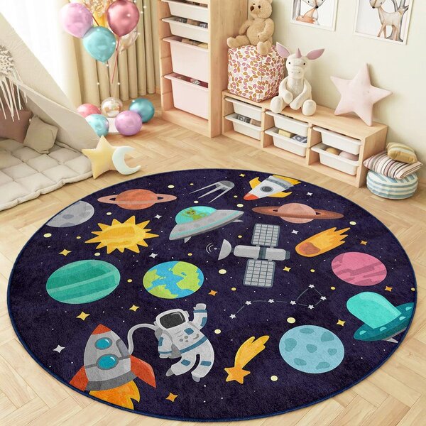 Covor de joacă pentru copii albastru închis lavabil ø150 cm Into The Space – Mila Home