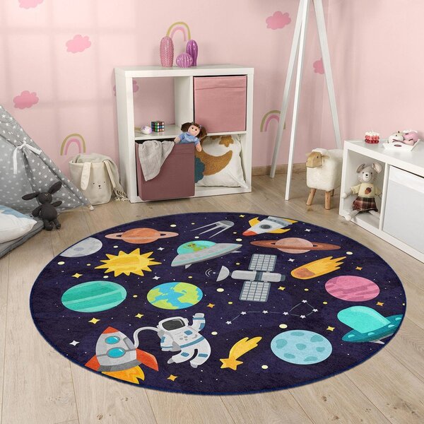 Covor de joacă pentru copii albastru închis lavabil ø150 cm Into The Space – Mila Home