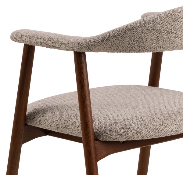 MAZZONI EXPORT ADELE Bej Latte (țesătură Monza 60)/cadru Nuc Baituit - SCAUN DIN LEMN BOUCLÉ PENTRU SALON SUFRAGERIE BUCĂTĂRIE RETRO