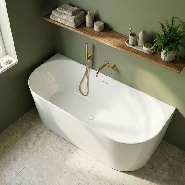 Rea Capri Slim, cadă acrilică pentru peretele din spate, 170x58cm, capac negru pentru scurgere, KPL-W6331