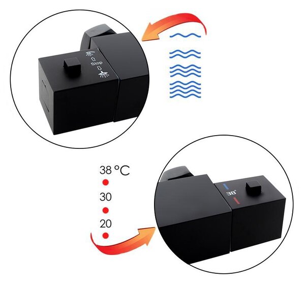 Erga Therm, baterie de duș termostatică de perete 150 mm, negru mat, ERG-YKA-BW.GB-THERM-BLK