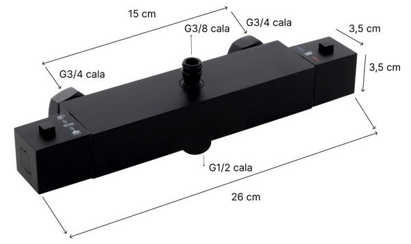 Erga Therm, baterie de duș termostatică de perete 150 mm, negru mat, ERG-YKA-BW.GB-THERM-BLK