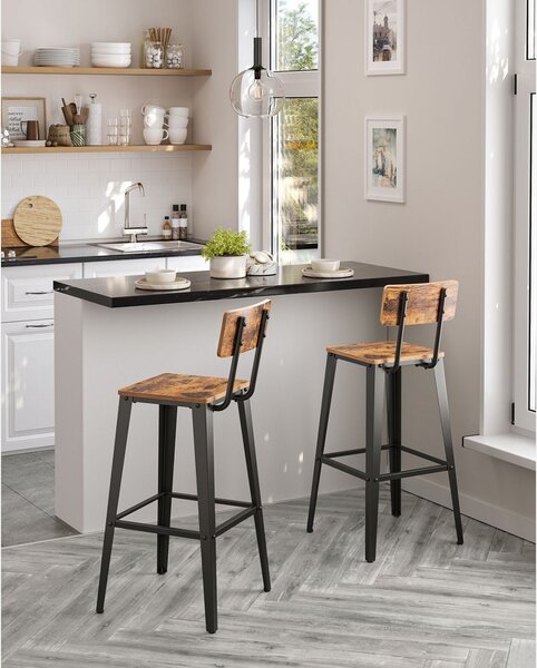 Set 2 scaune de bar, Vasagle, Maro-Negru, 102.2×45.4×45.4 cm
