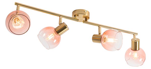 Spotlight Art Deco auriu cu sticlă roz cu 4 lumini - Vidro