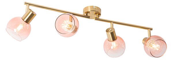 Spotlight Art Deco auriu cu sticlă roz cu 4 lumini - Vidro