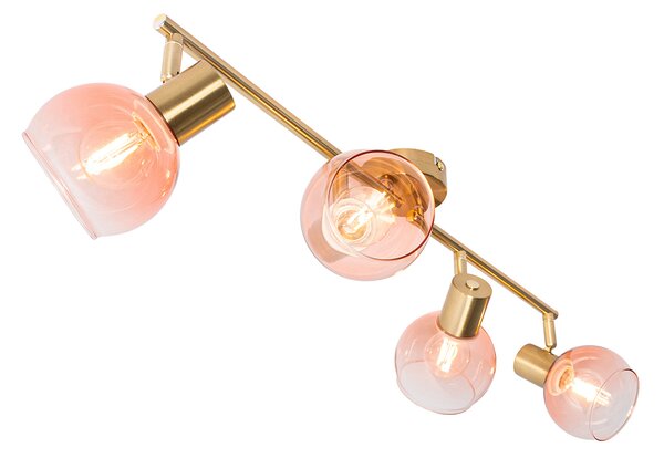 Spotlight Art Deco auriu cu sticlă roz cu 4 lumini - Vidro