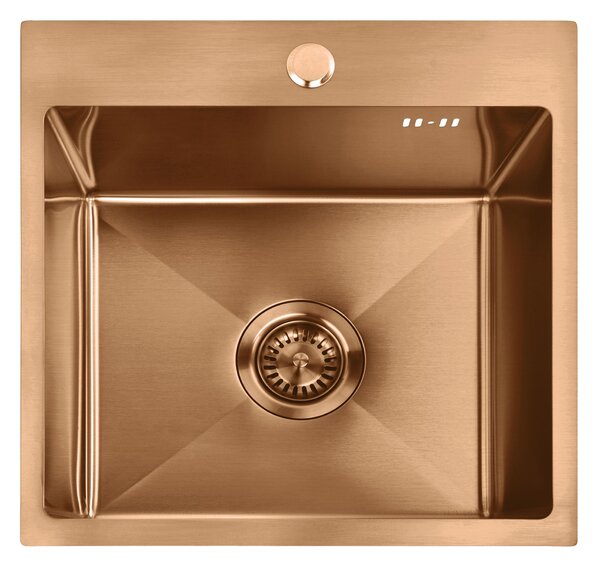 Chiuvetă Rea Leo 40, din oțel inoxidabil cu 1 compartiment 400x450x185 mm, cupru mat, ZLE-06016