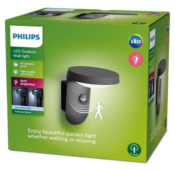 Philips TYLA LED 9W 230V 4000K IP44 Aplica de perete exterior cu senzor