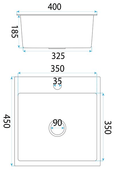 Chiuvetă Rea Leo 40, din oțel inoxidabil cu 1 compartiment 400x450x185 mm, cupru mat, ZLE-06016