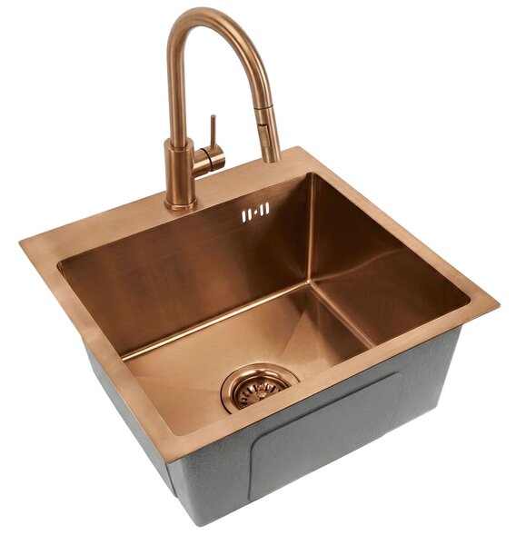 Chiuvetă Rea Leo 40, din oțel inoxidabil cu 1 compartiment 400x450x185 mm, cupru mat, ZLE-06016