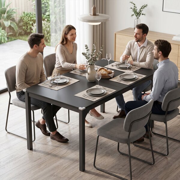 HOMCOM Masă de Grădină Extensibilă pentru 4-6 Persoane cu Picioare din Oțel, 160x70x75 cm, Negru | Aosom Romania