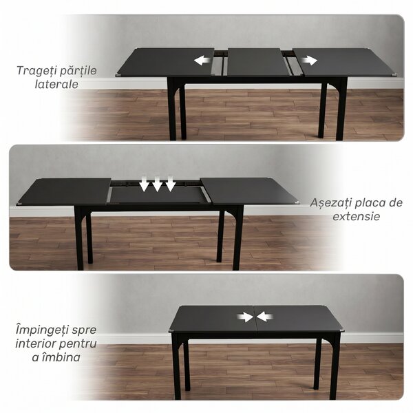 HOMCOM Masă de Grădină Extensibilă pentru 4-6 Persoane cu Picioare din Oțel, 160x70x75 cm, Negru | Aosom Romania