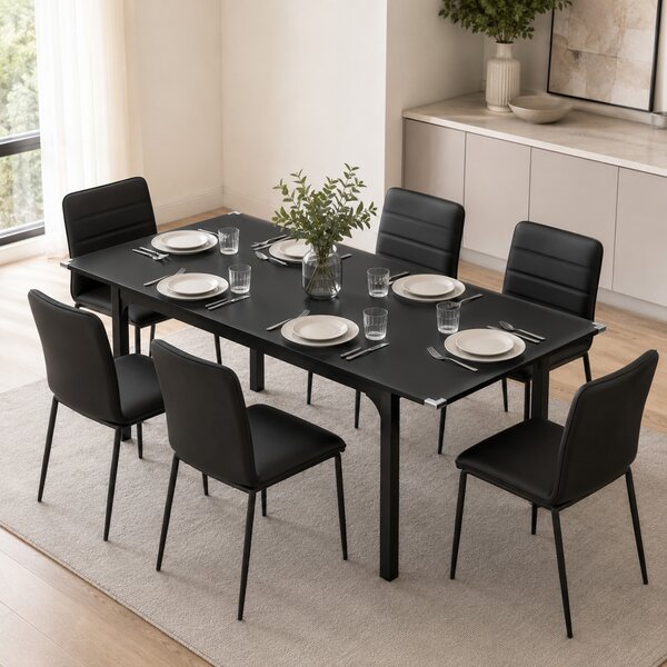 HOMCOM Masă de Grădină Extensibilă pentru 4-6 Persoane cu Picioare din Oțel, 160x70x75 cm, Negru | Aosom Romania
