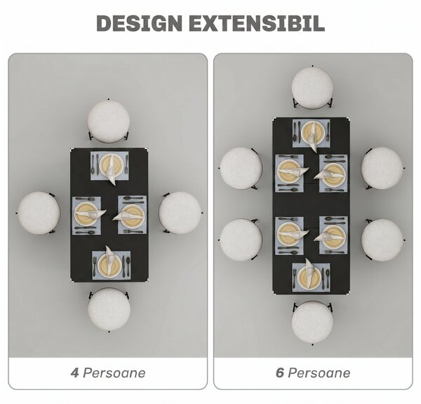 HOMCOM Masă de Grădină Extensibilă pentru 4-6 Persoane cu Picioare din Oțel, 160x70x75 cm, Negru | Aosom Romania