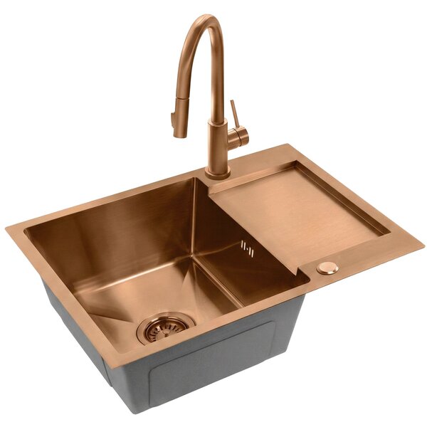 Chiuvetă Rea Paul, din oțel inoxidabil cu 1 compartiment 600x480x185 mm, cupru mat, ZLE-06017