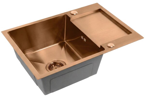 Chiuvetă Rea Paul, din oțel inoxidabil cu 1 compartiment 600x480x185 mm, cupru mat, ZLE-06017