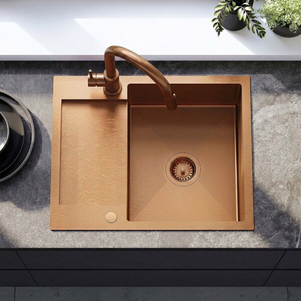 Chiuvetă Rea Paul, din oțel inoxidabil cu 1 compartiment 600x480x185 mm, cupru mat, ZLE-06017
