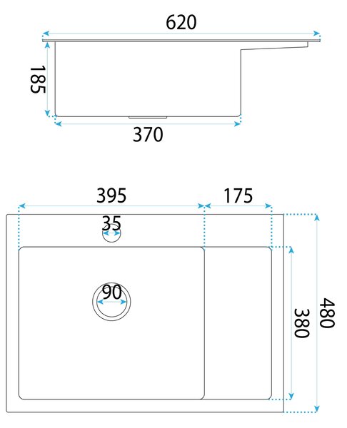 Chiuvetă Rea Fin din oțel inoxidabil cu 1 cuvă, 620x480x185 mm, cupru periat, ZLE-06018