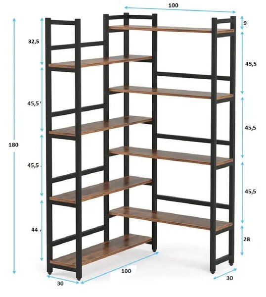 Biblioteca pentru colt din culuare nuc si negru, 180 cm