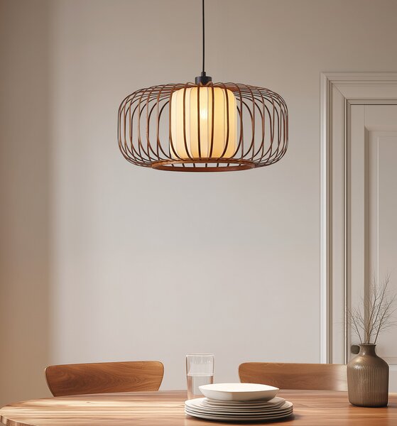 Lindby Lampă suspendată Davella, Ø 50 cm, bambus, textil, reglabil, Lemn, Camera de zi / sufragerie, Bamboo, Scandinavă