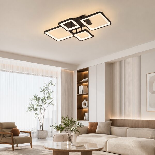 Plafoniera LED ERSTE Ambient 70W Negru Mat Dimabilă 3CCT 3850lm, Corp Iluminat Industrial Chic Modern pentru Living, Design Geometric Eficient
