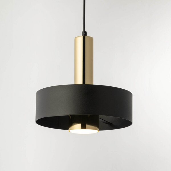 SIGMA Lampă suspendată Rif Lux, negru/auriu, Ø 25 cm, oțel, reglabil, Negru, Camera de zi / sufragerie, Metal, Modern