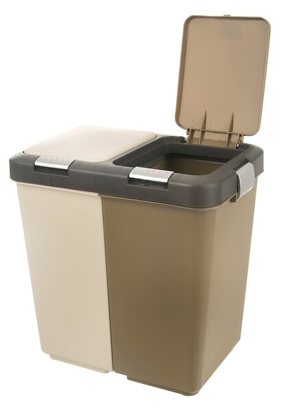 Coș de gunoi alb/bej de reciclat 2x20 l din plastic Duo Dust – Orion