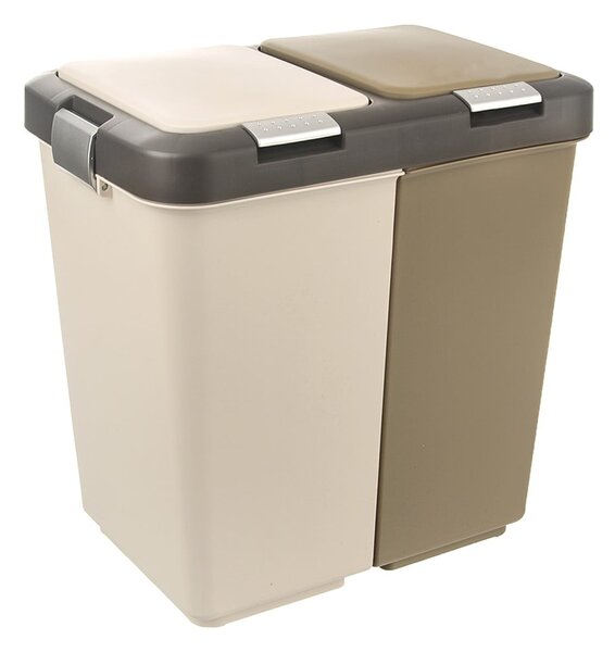 Coș de gunoi alb/bej de reciclat 2x20 l din plastic Duo Dust – Orion