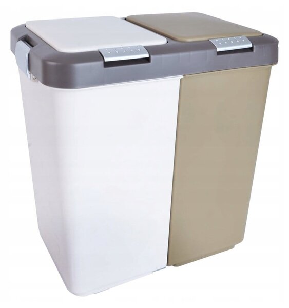 Coș de gunoi alb/bej de reciclat 2x20 l din plastic Duo Dust – Orion