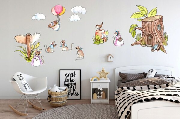Autocolant de perete adorabil pentru copii - familia șoarecilor 60 x 120 cm 80 x 160 cm