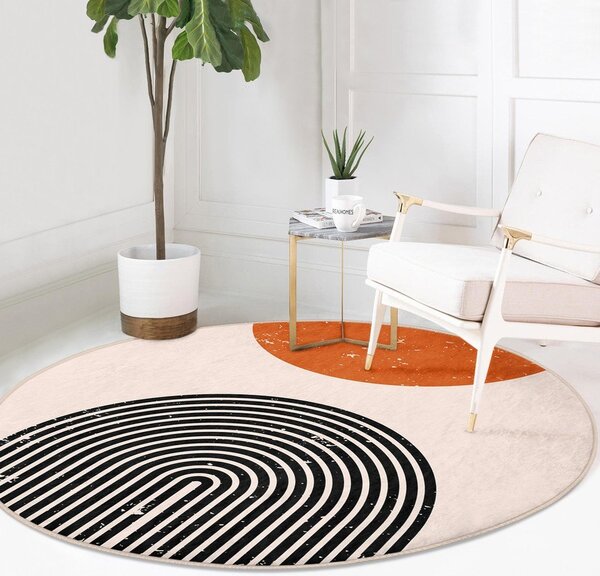 Covor rotund portocaliu-crem lavabil adecvat și pentru aspiratoare robot ø 100 cm Comfort – Mila Home