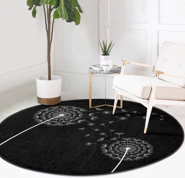 Covor rotund negru lavabil adecvat și pentru aspiratoare robot ø 100 cm Comfort – Mila Home