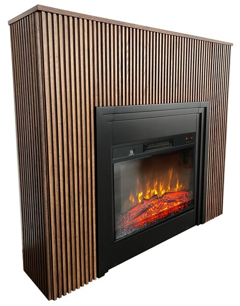 Semineu electric 3D cu riflaje ElectricSun LAMELIA stejar inchis, cu sunet, 3 culori, Wi-Fi cu APP internet, L120xH102cm