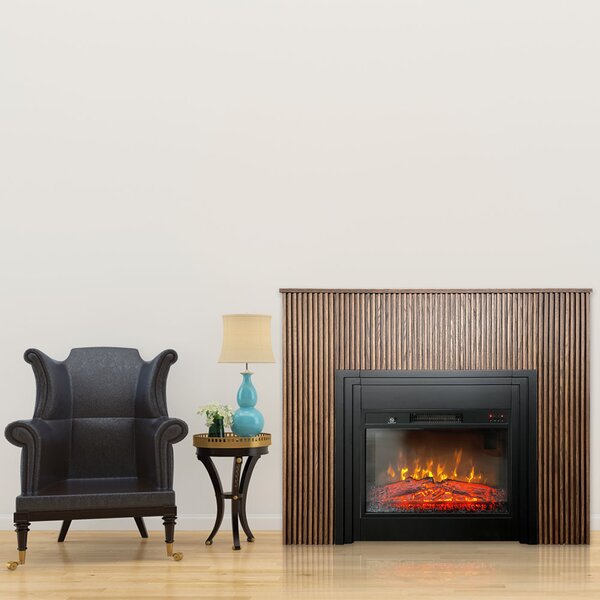 Semineu electric 3D cu riflaje ElectricSun LAMELIA stejar inchis, cu sunet, 3 culori, Wi-Fi cu APP internet, L120xH102cm