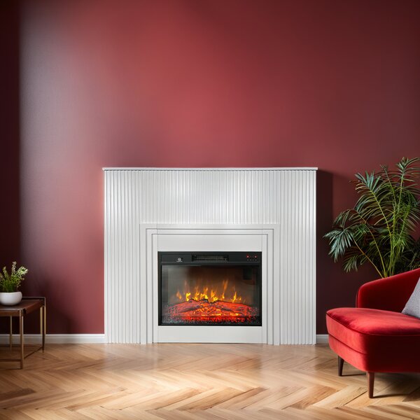 Semineu electric 3D cu riflaje ElectricSun LAMELIA alb, cu sunet, 3 culori, Wi-Fi cu APP internet, L120xH102cm